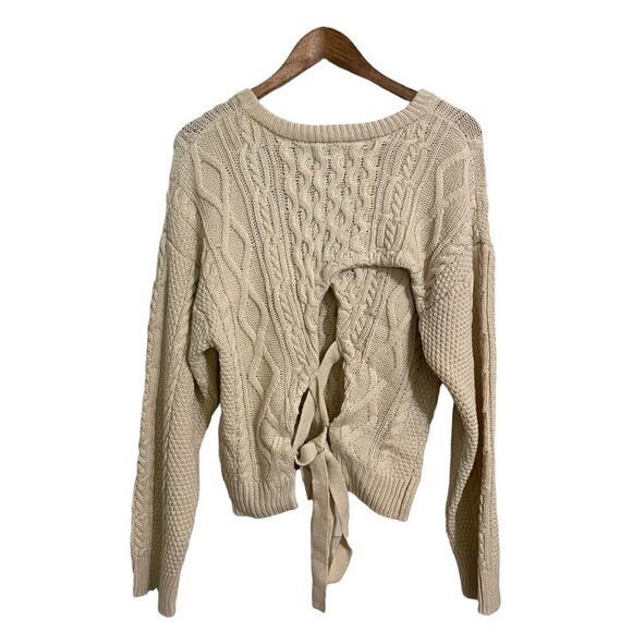 Francesca's Jun & Ivy Womens NWT Cream Cable Knit Lace Up Back Sweater Large - Picture 8 of 8